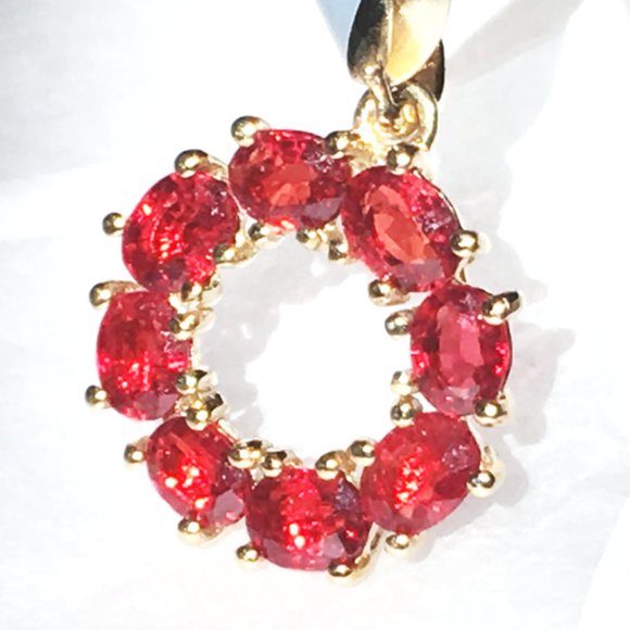 Genuine Ruby Circle Pendant 9K Yellow Gold ~2cts Real Gemstones - Picture 9 of 16